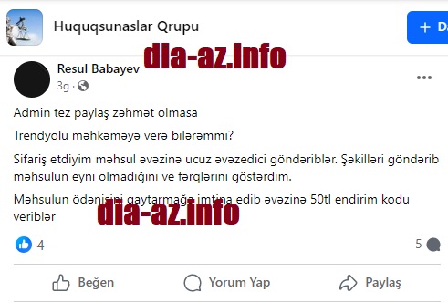 Başqa məhsulu sifariş etdi... başqa məhsulu yolladılar, əvəzində isə...